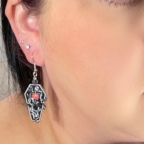 Coffin Skeleton Dangle Earrings - Picture 3 of 3